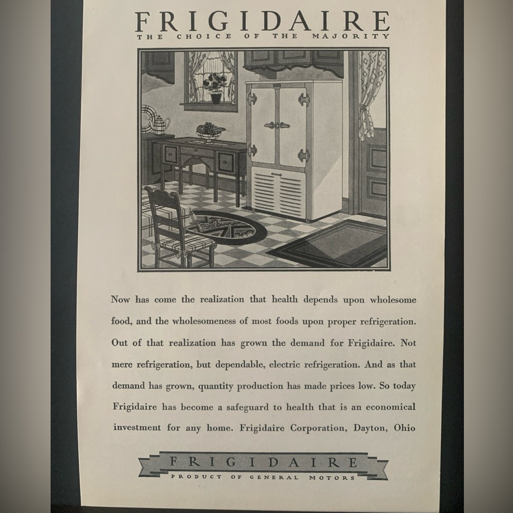 Vintage 1928 Frigidaire Choice Of The Majority Ad Advertisement